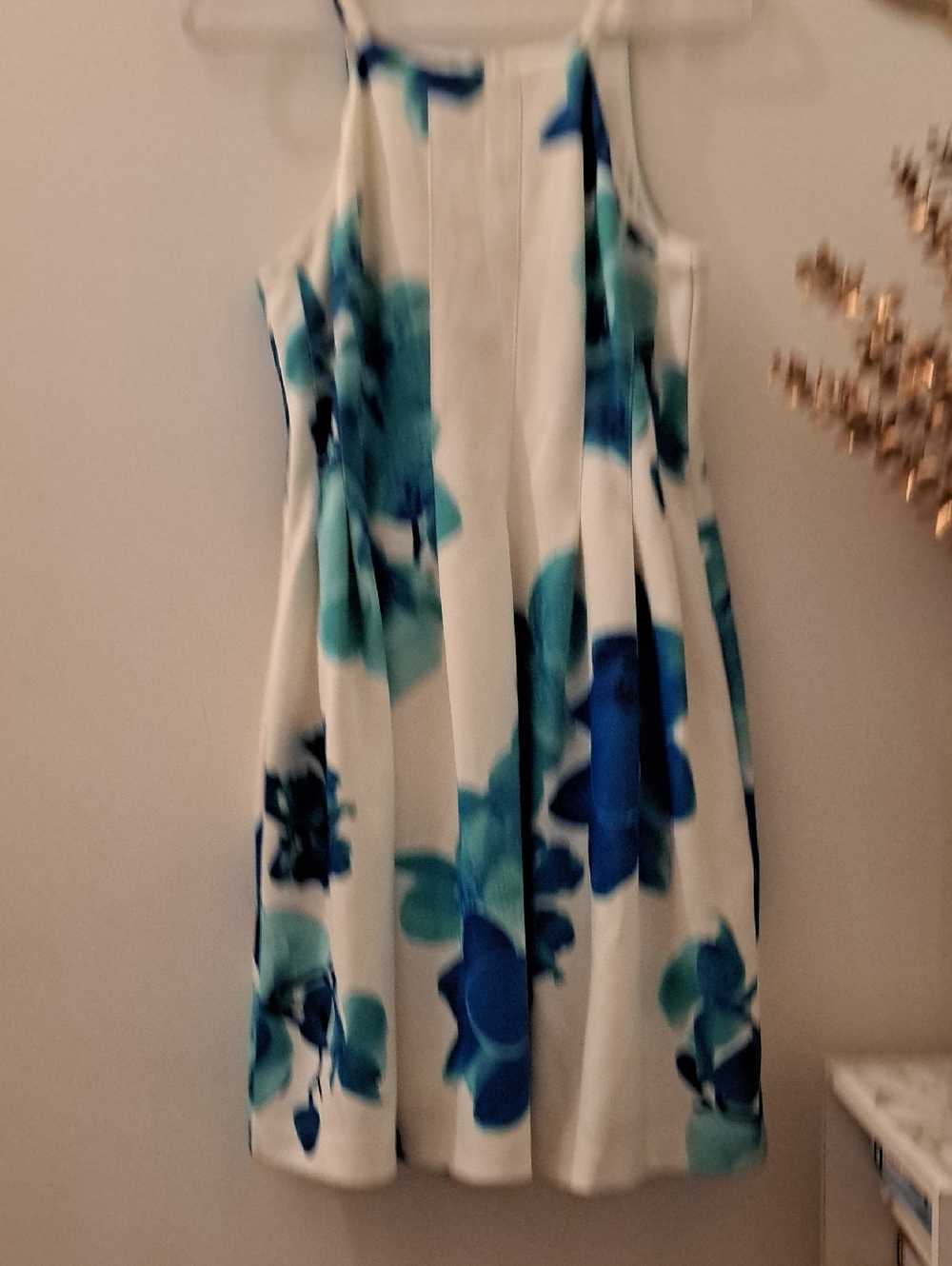 Calvin Klein White Dress with Blue and Teal Floral Print